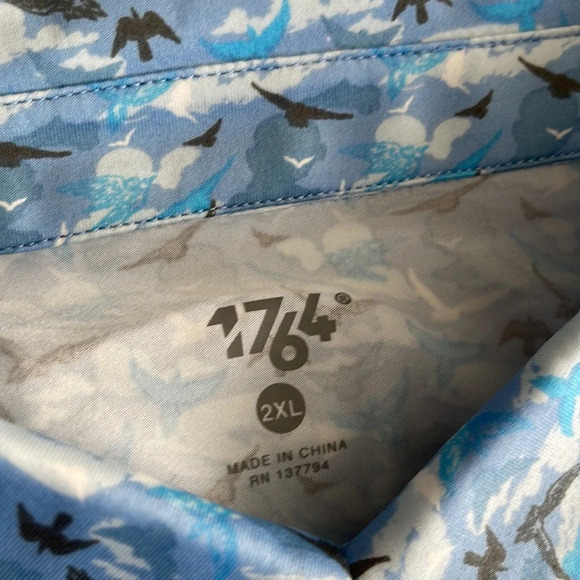 1764 Golf Polo birds clouds All Over Print Performance Mens  XL - Picture 7 of 12